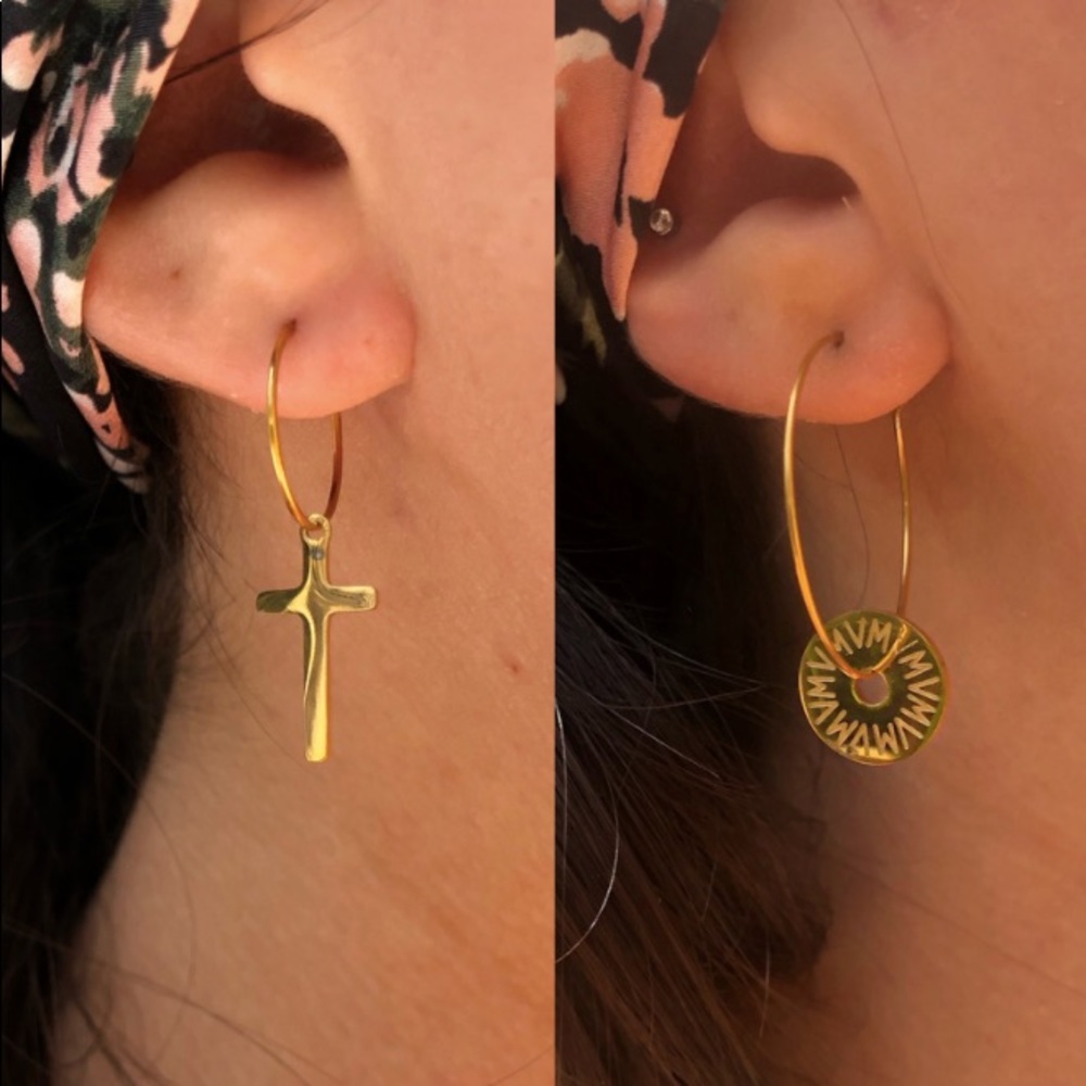 18K Goldplated Charm Hoops Earrings - Picture 7 of 14